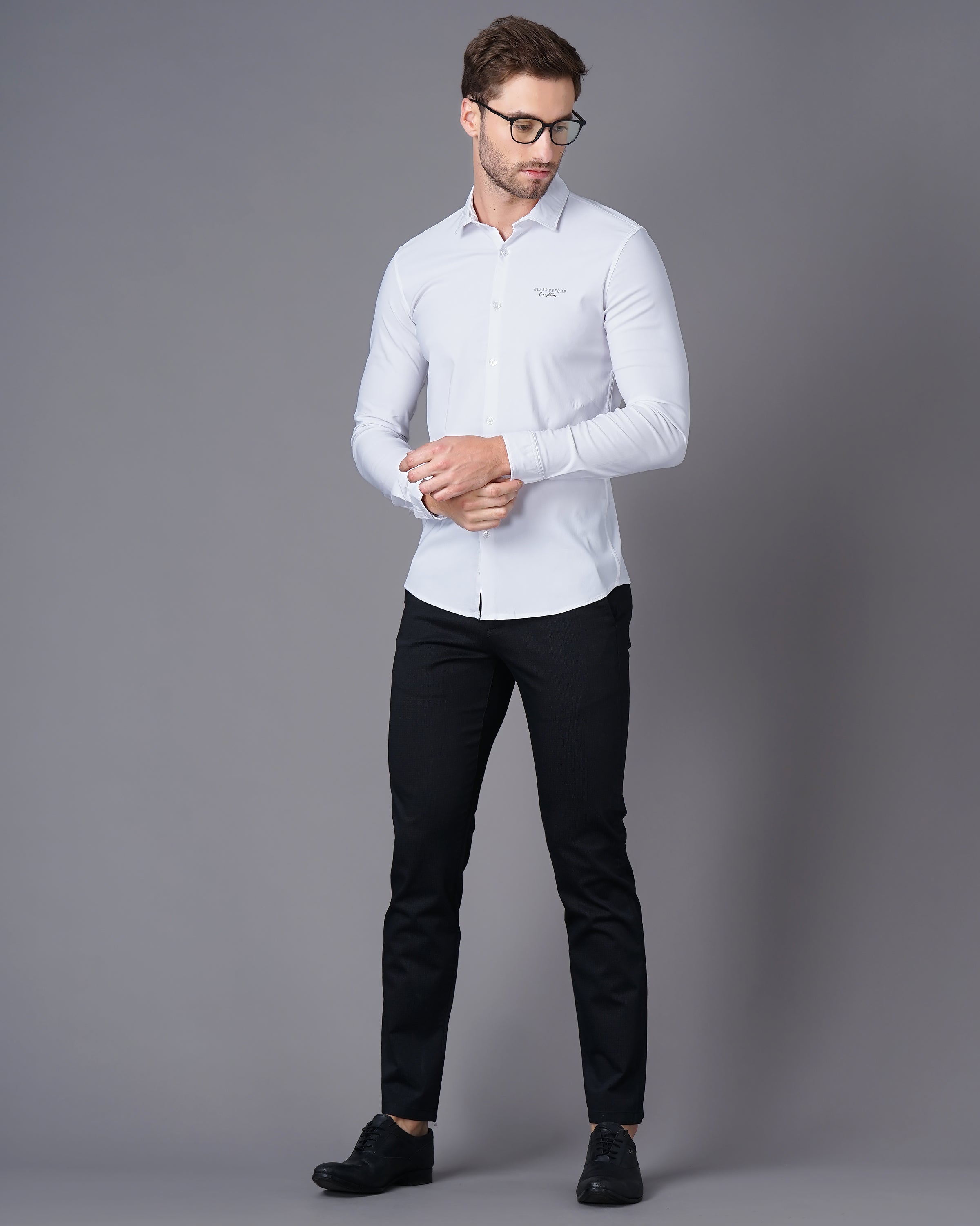 Men White Cotton Slim Shirt