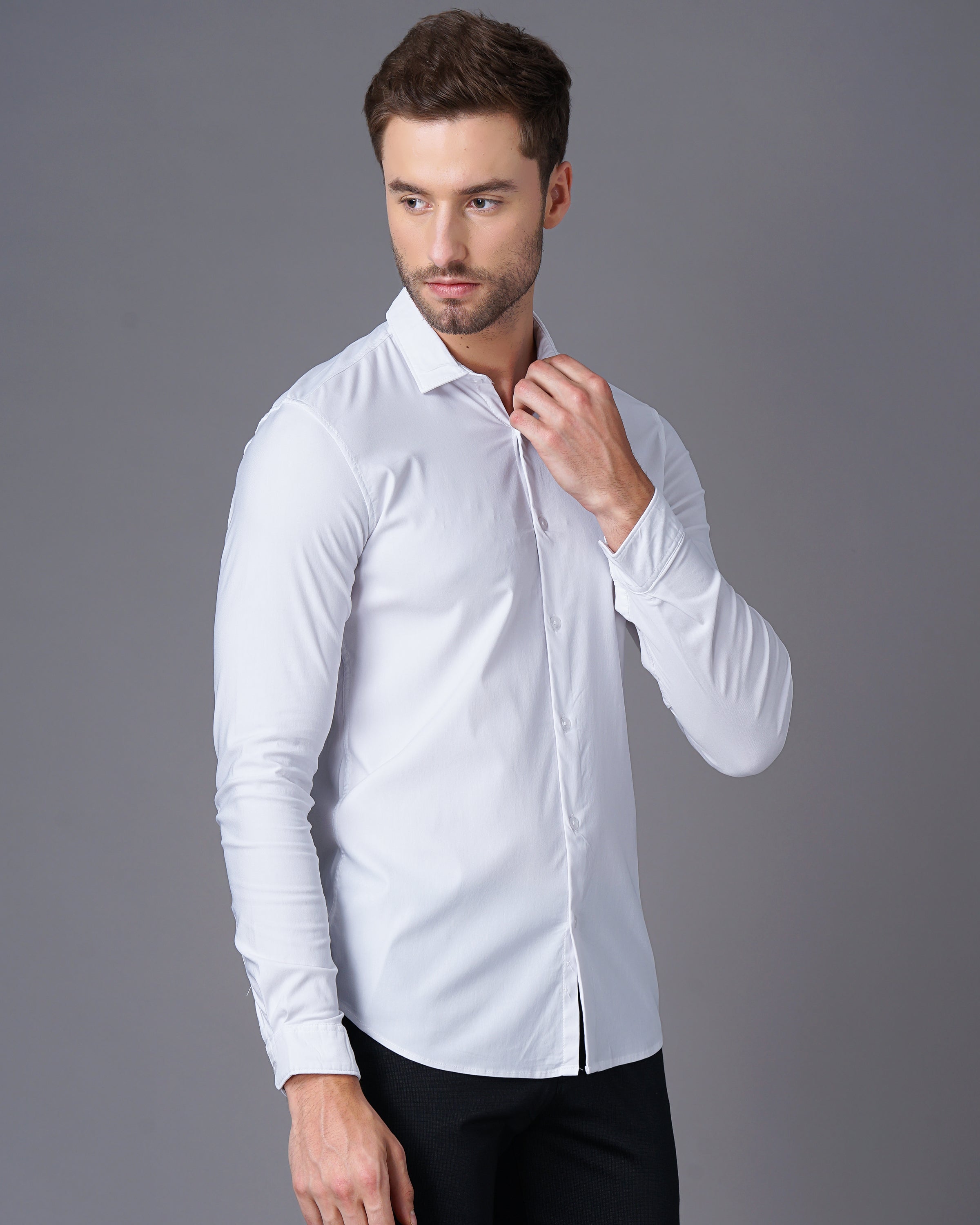 Men White Cotton Slim Shirt