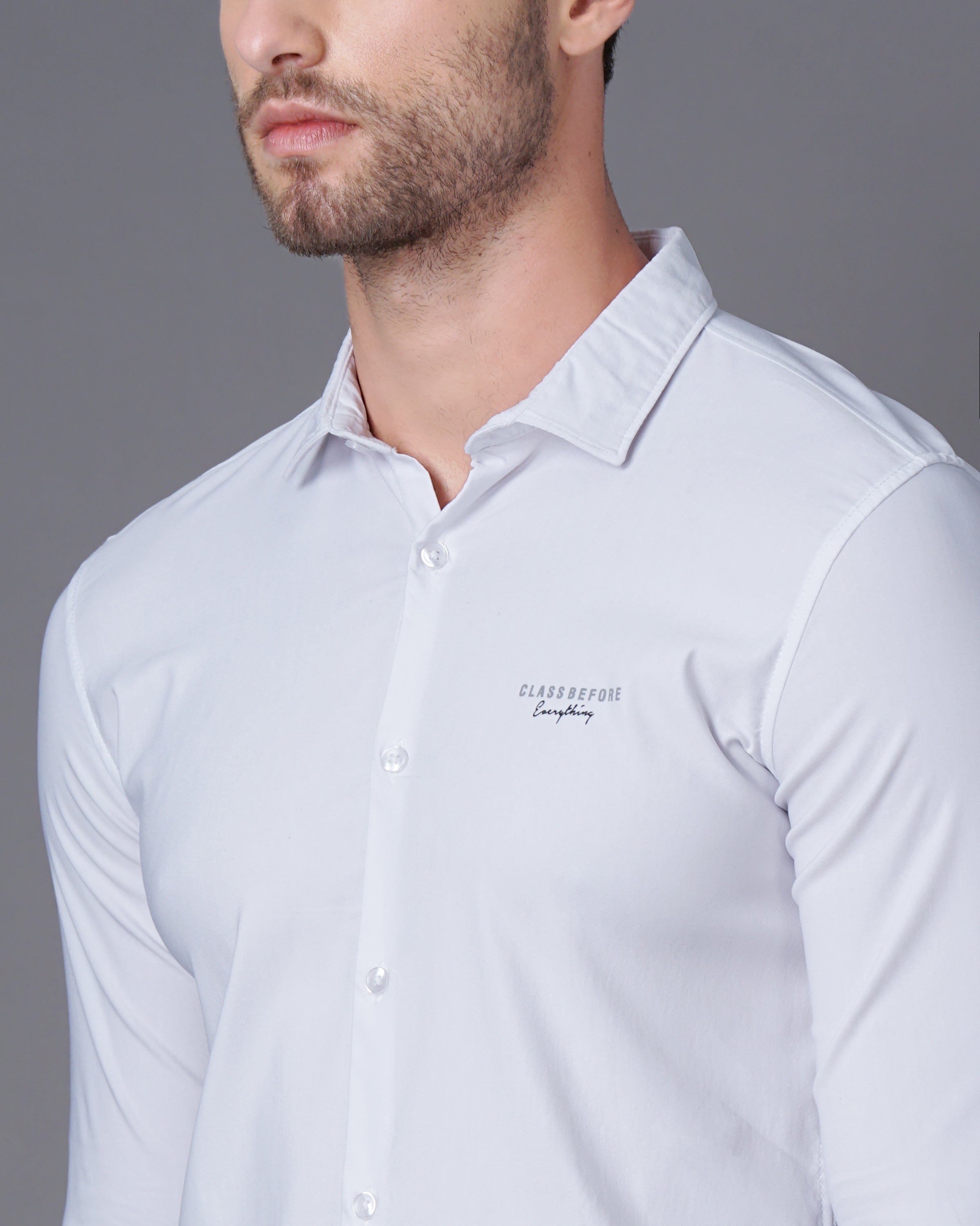 Men White Cotton Slim Shirt