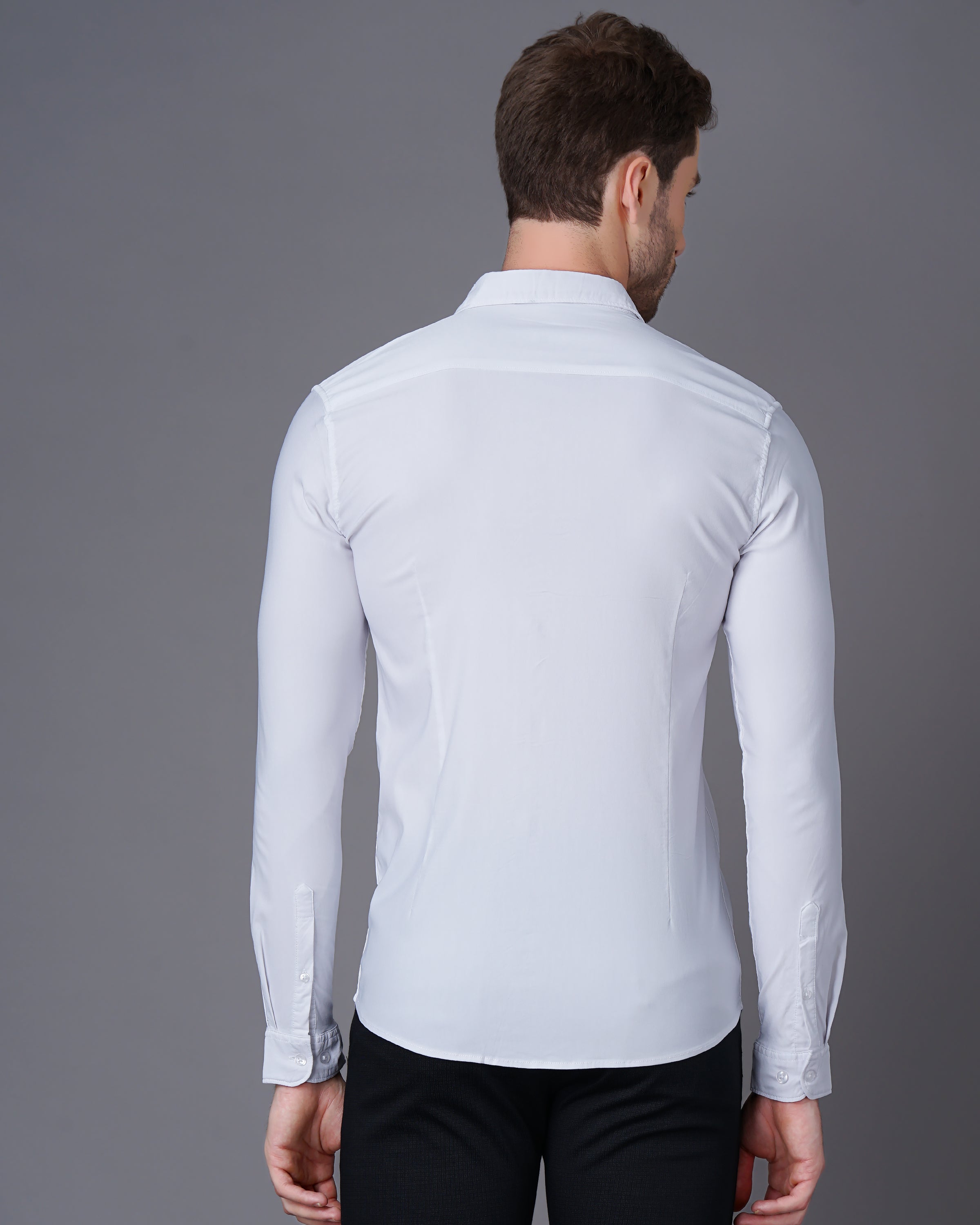 Men White Cotton Slim Shirt
