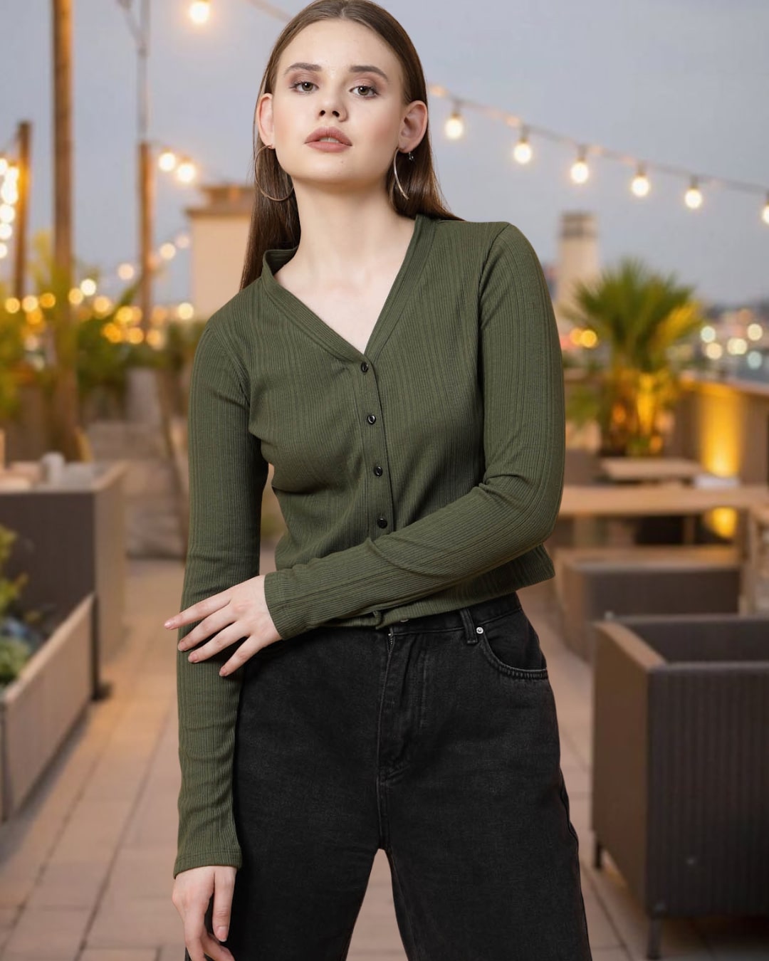 Women Olive Crop Top