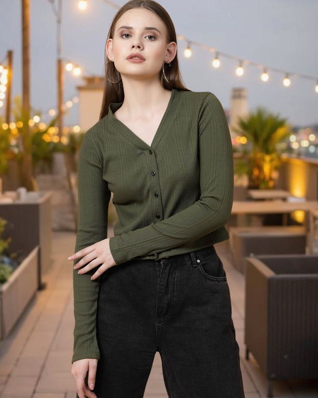 Women Olive Crop Top