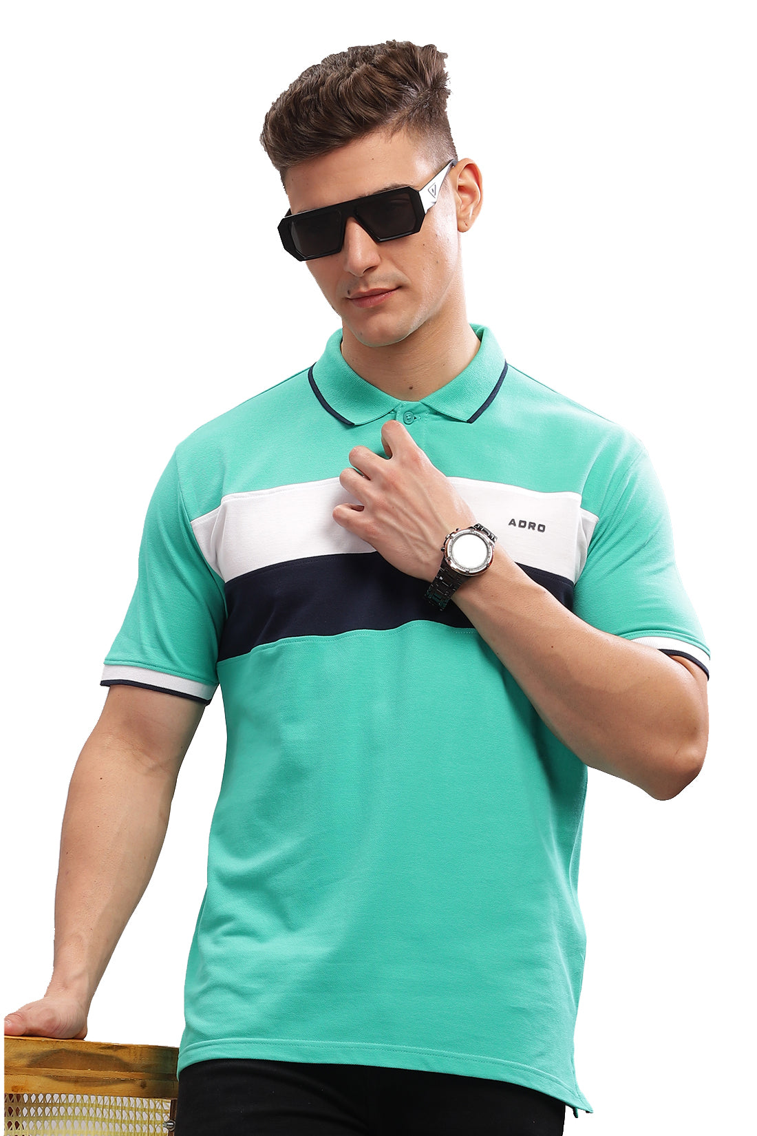 Men Aqua Blue Regular Fit Polo T-Shirt