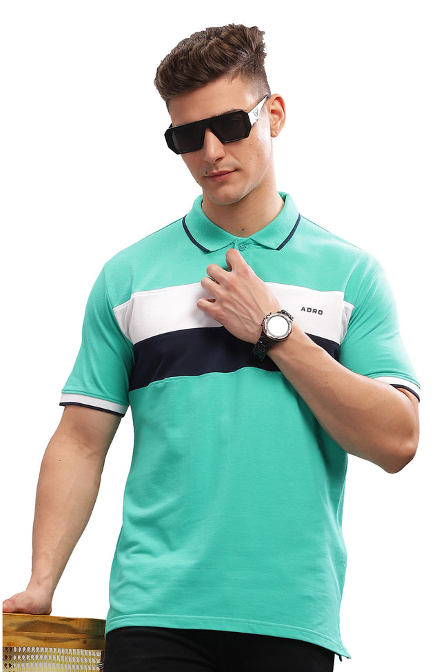 Men Aqua Blue Regular Fit Polo T-Shirt