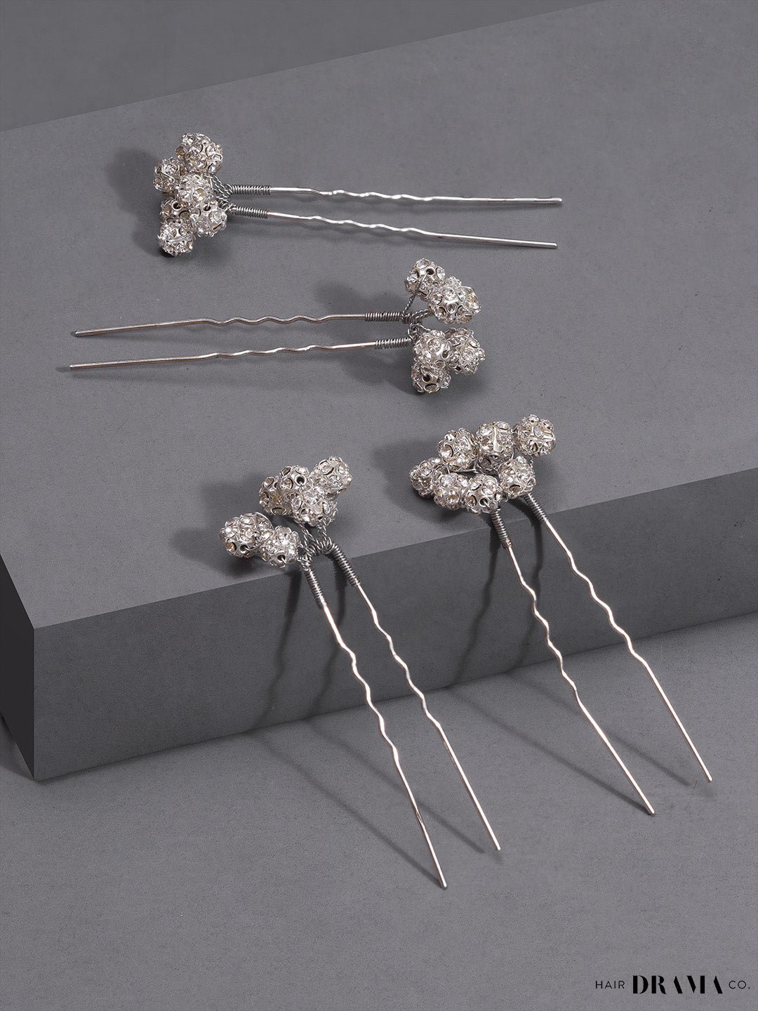 Silver Embellished Pearls U Pins Set of 4