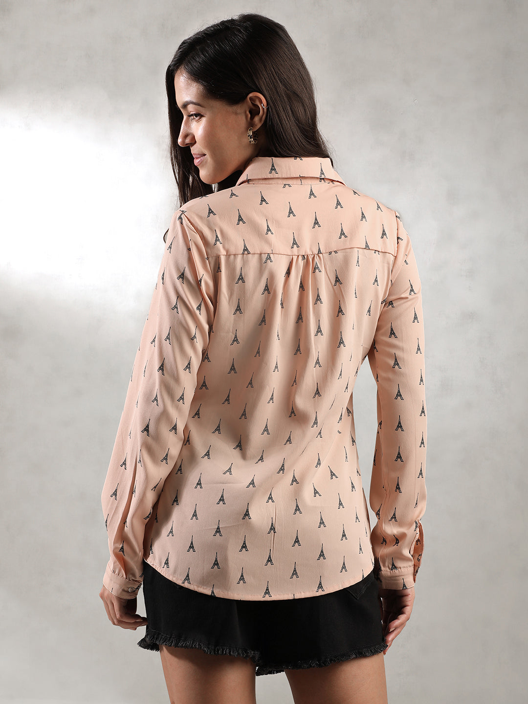 Women Peach Regular Fit Printed Shirt