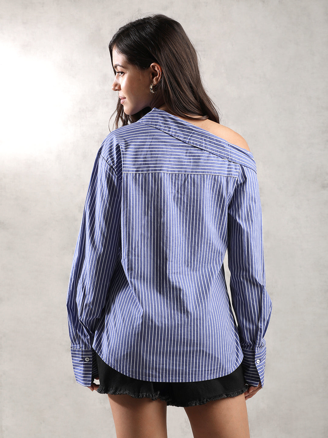 Women Blue Asymmetric Collar Shirt