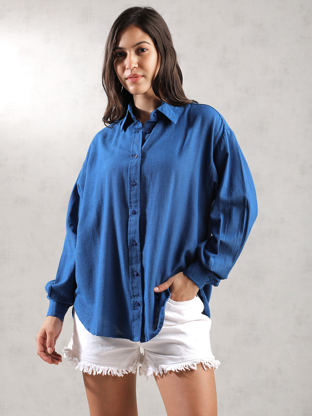 Women Dark Button Down Comfort Fit Shirt