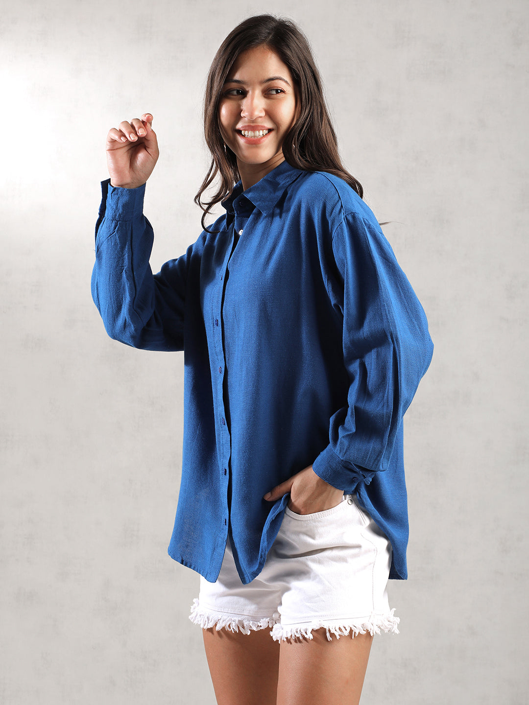 Women Dark Button Down Comfort Fit Shirt