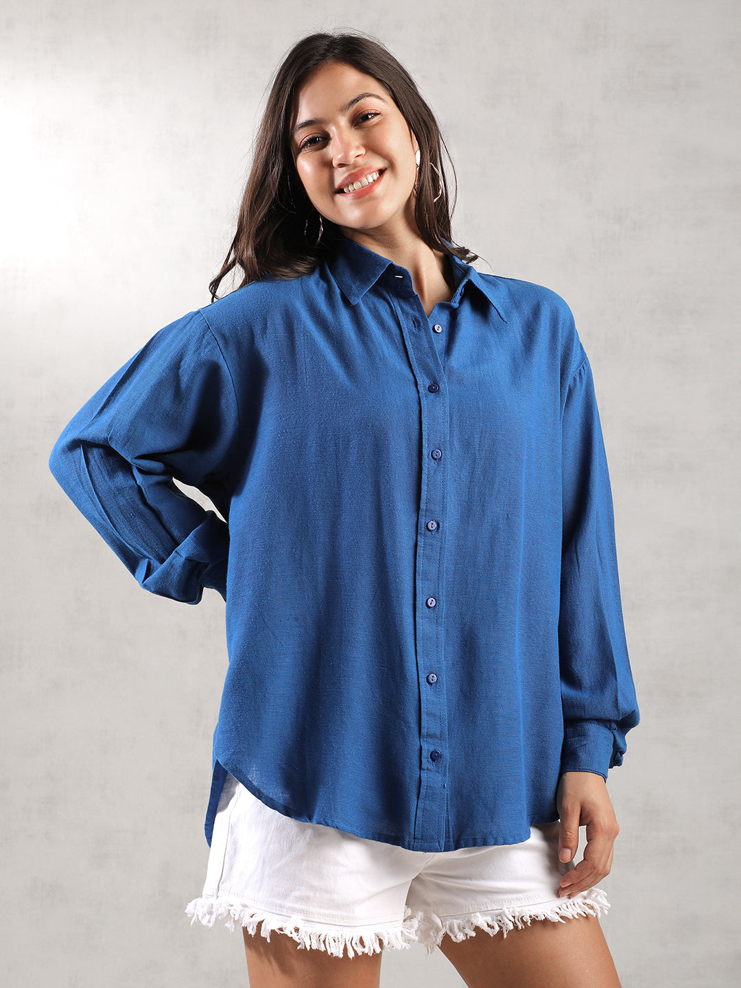 Women Dark Button Down Comfort Fit Shirt