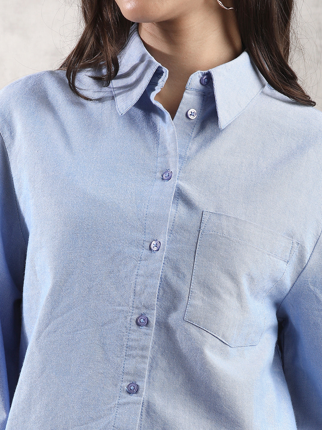 Women Light Blue Cropped Shirt