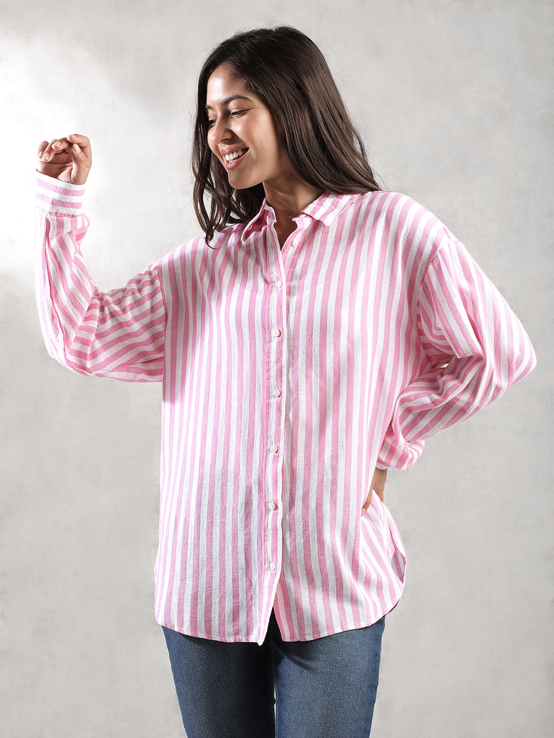 Women Pink Comfort Fit Striped Shirt