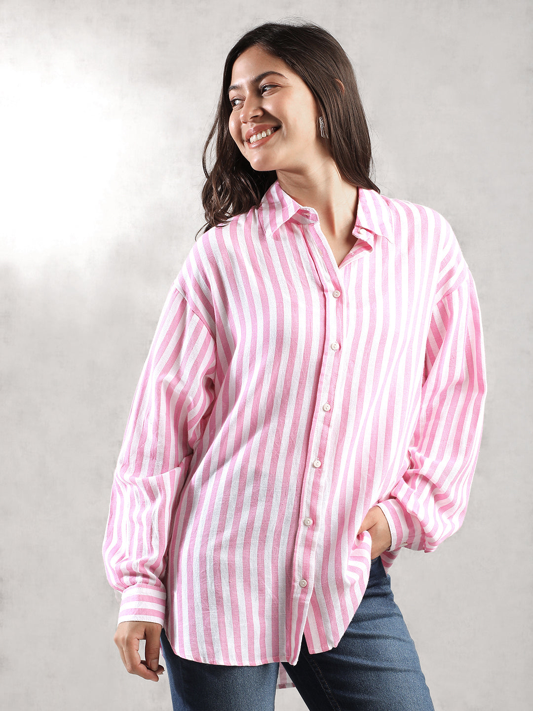 Women Pink Comfort Fit Striped Shirt