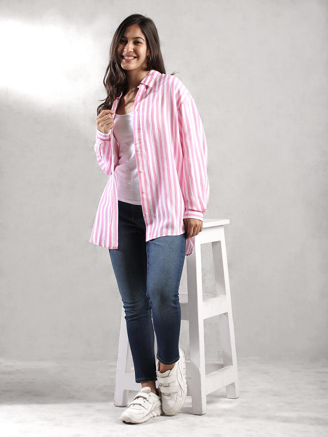 Women Pink Comfort Fit Striped Shirt