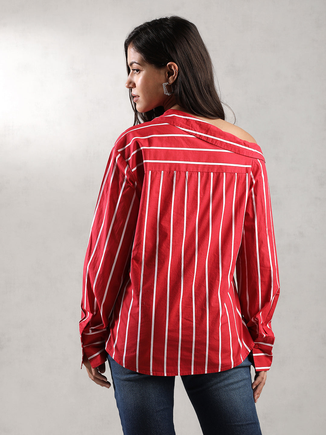 Women Red Asymmetrical Collar Shirt