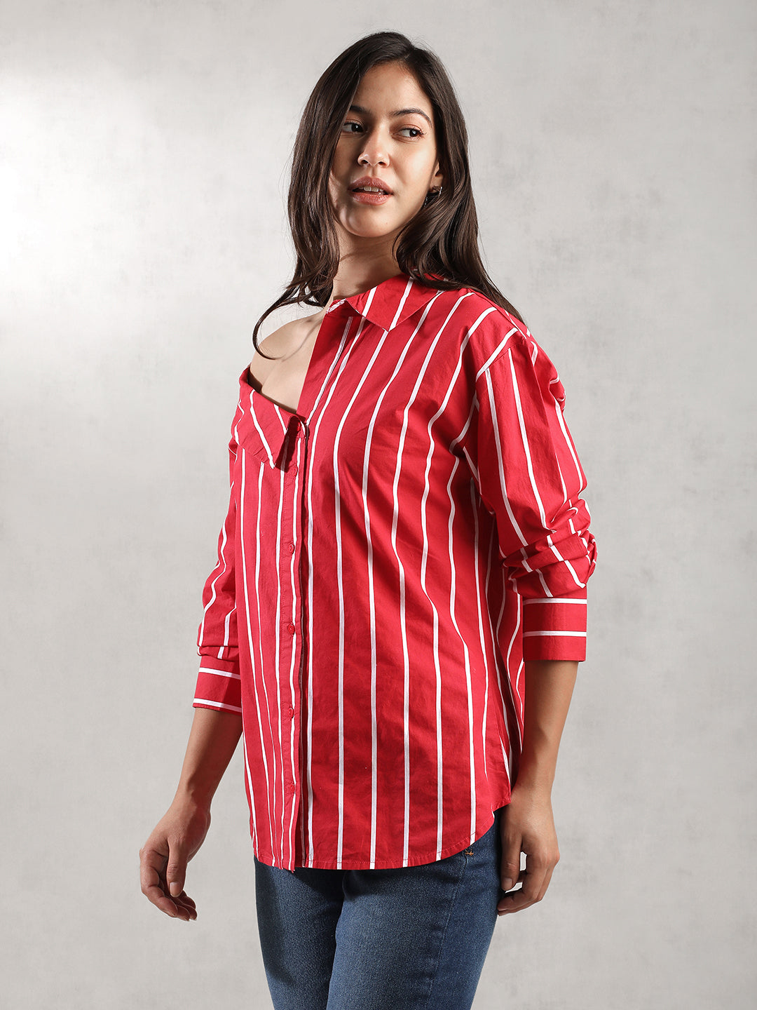 Women Red Asymmetrical Collar Shirt