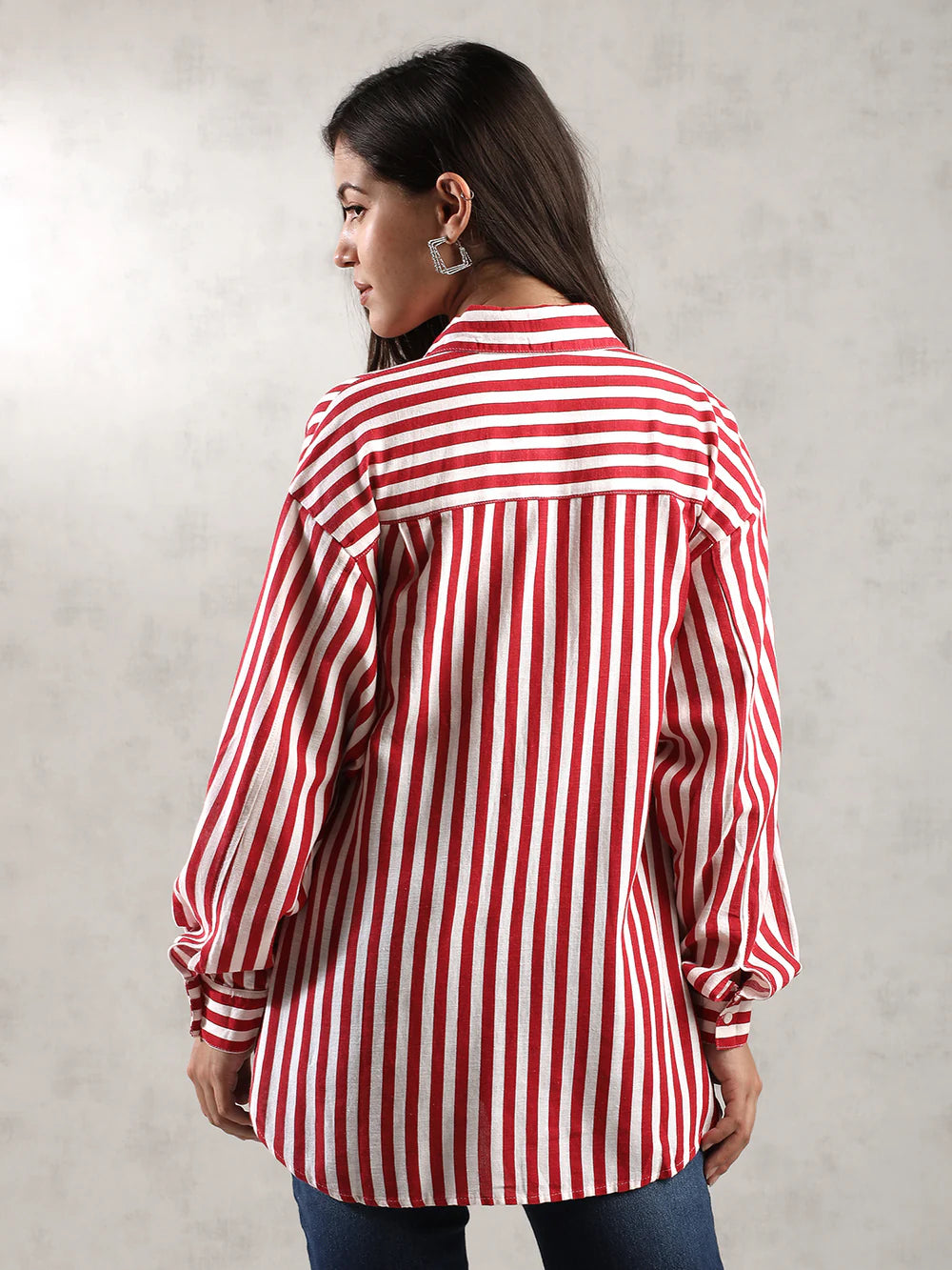 Women Red Striped Comfort Fit Shirt