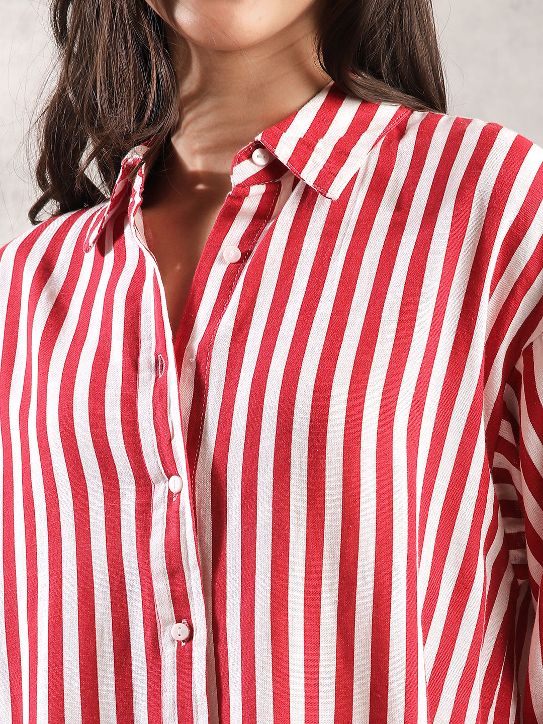 Women Red Striped Comfort Fit Shirt