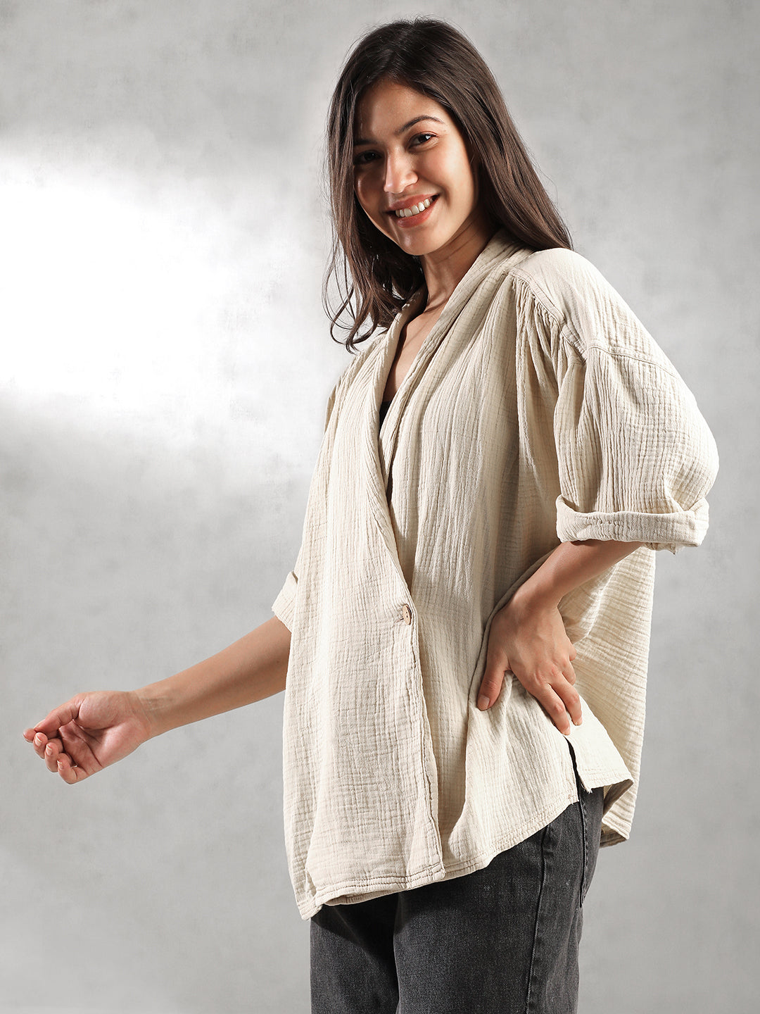 Women Oversize Double Cloth Shirt