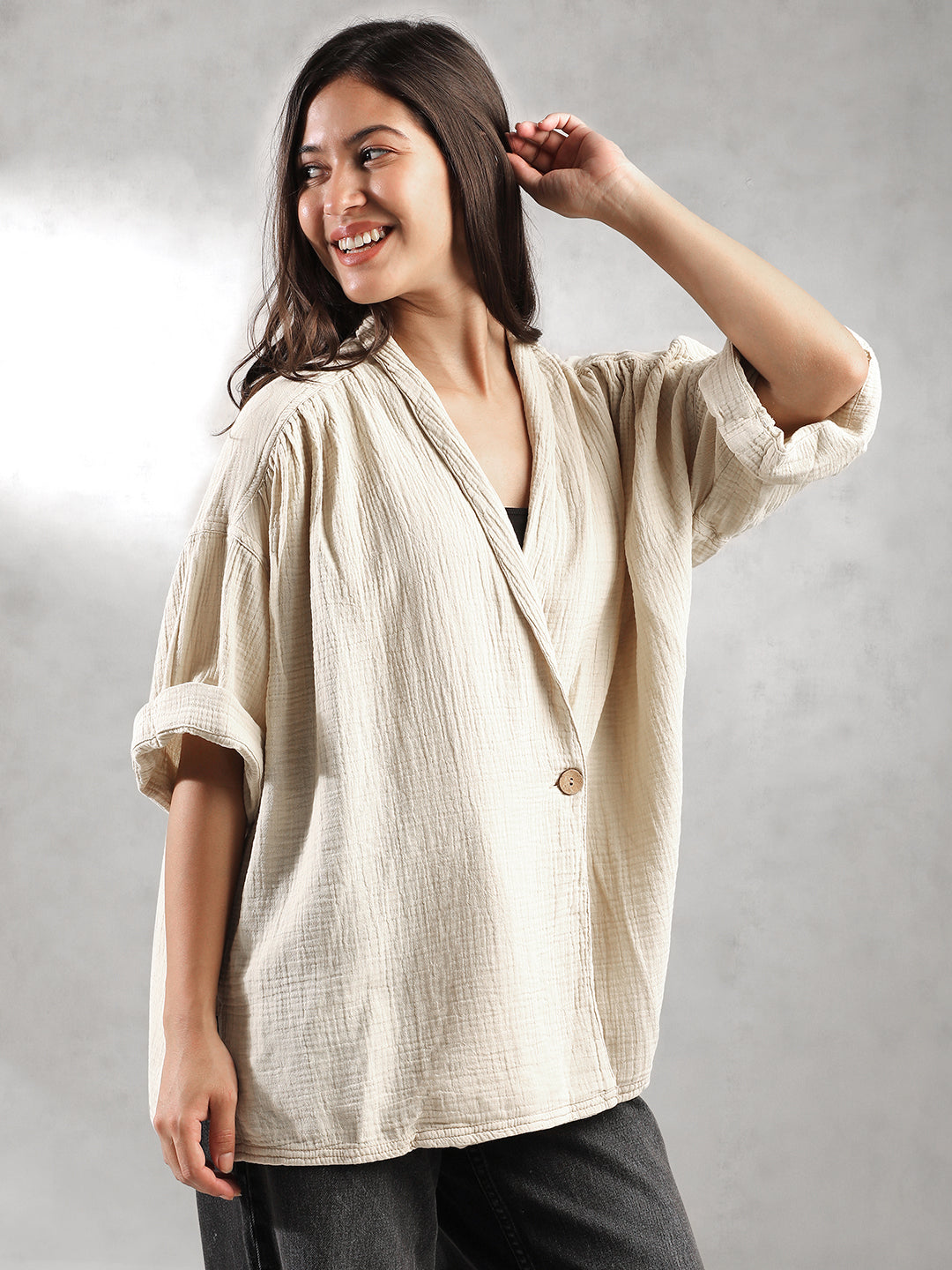 Women Oversize Double Cloth Shirt