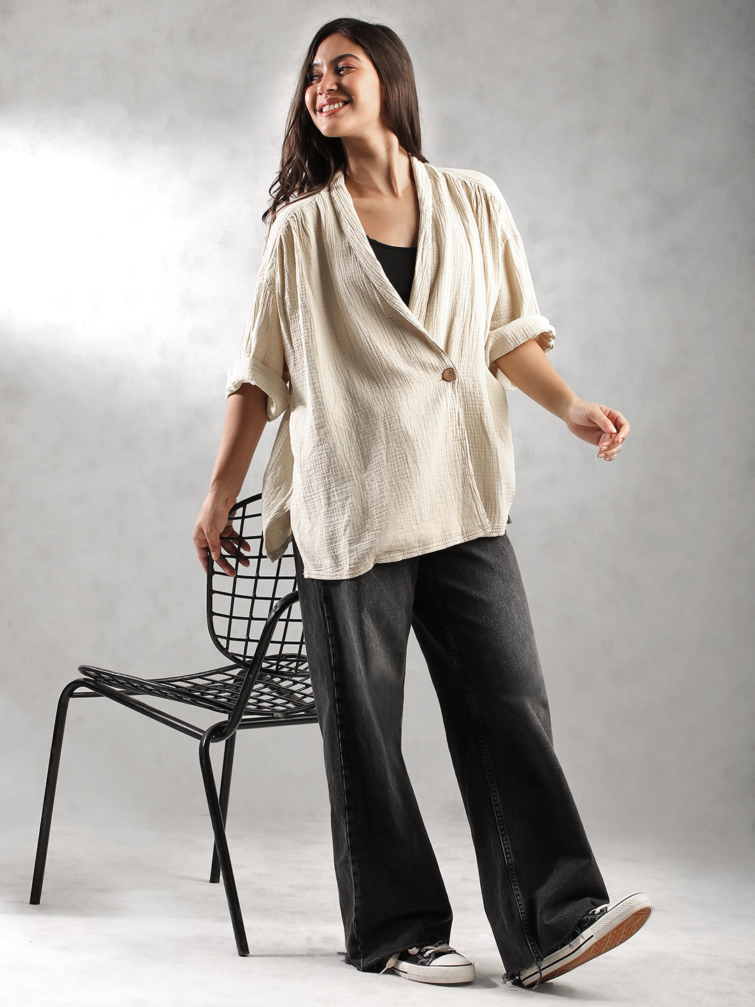 Women Oversize Double Cloth Shirt