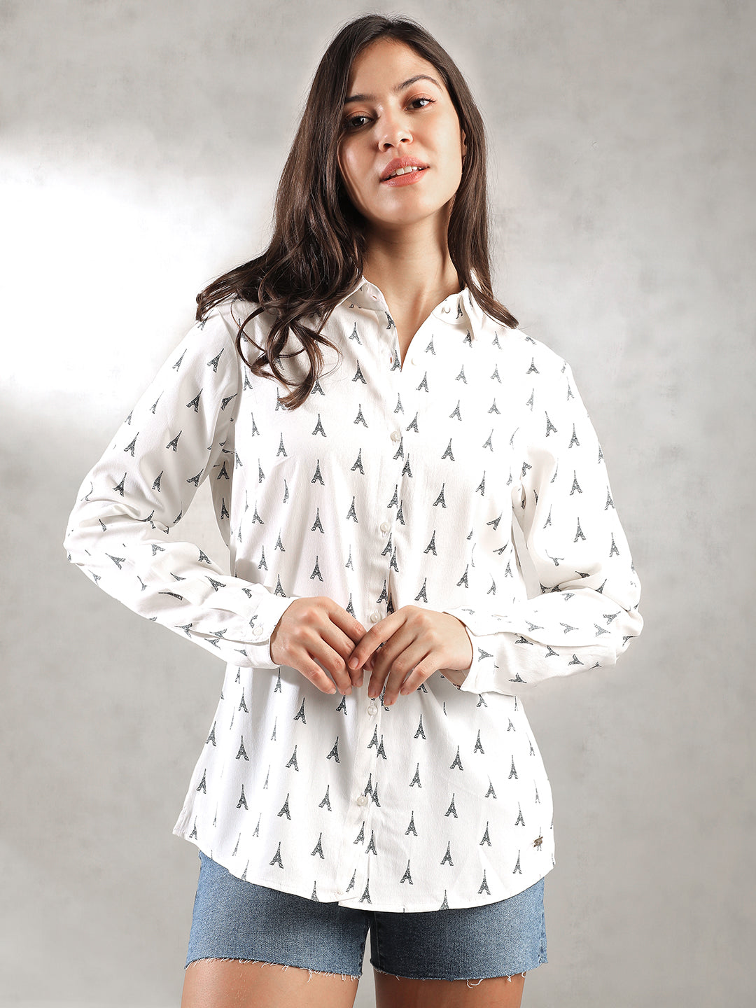 Women White Printed Shirt