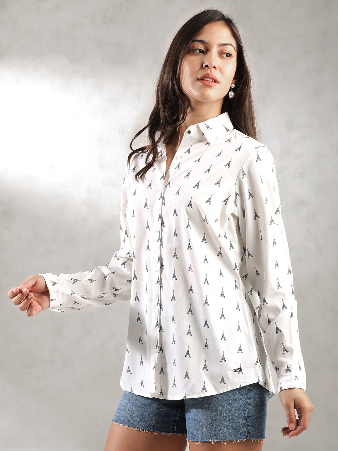 Women White Printed Shirt