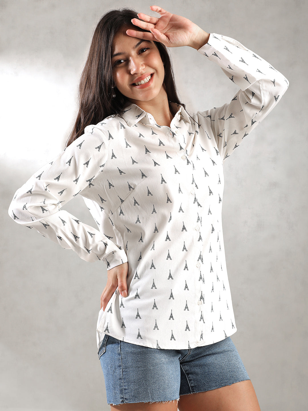 Women White Printed Shirt