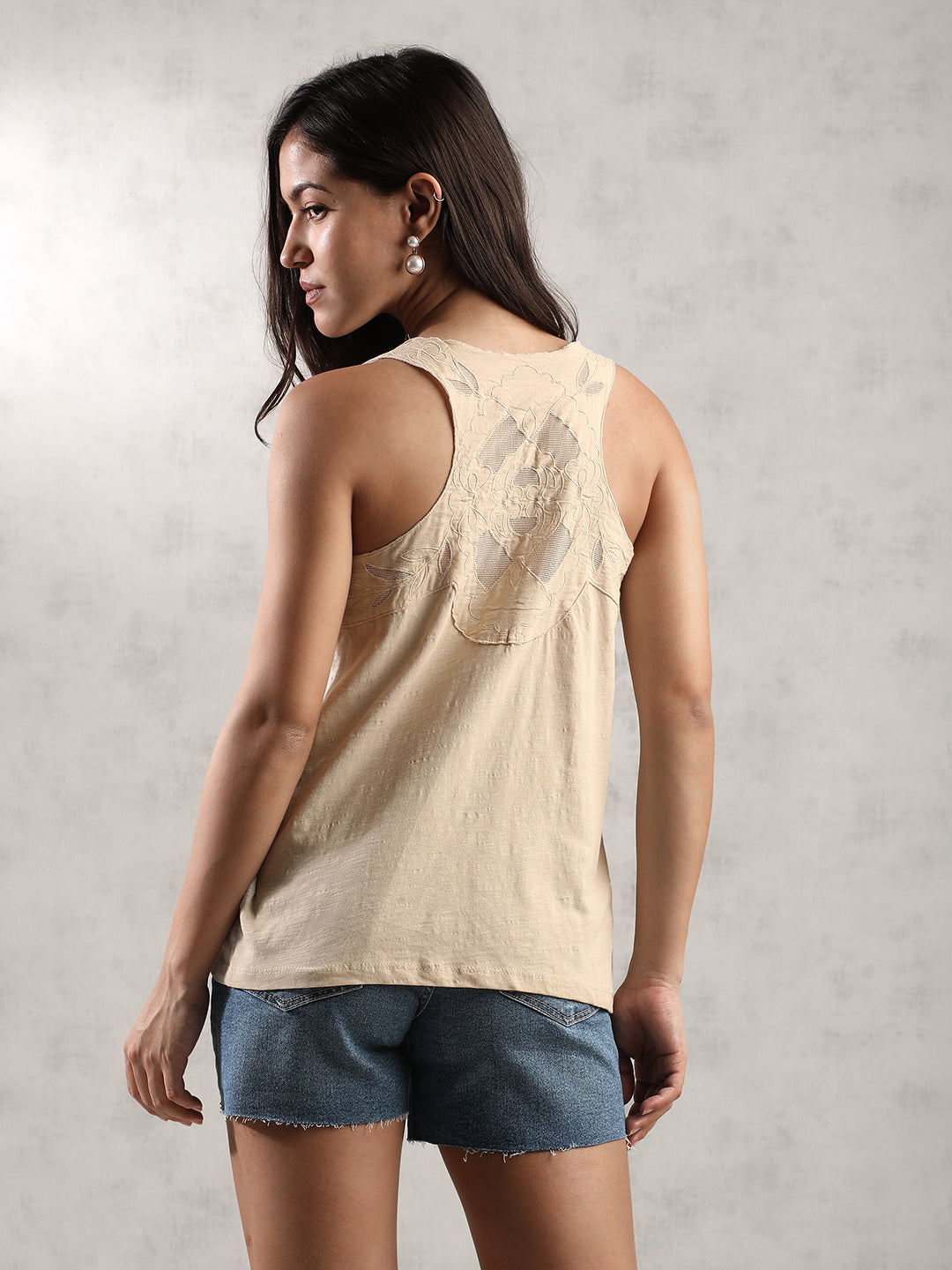 Women Cream Comfort Fit Tank Top