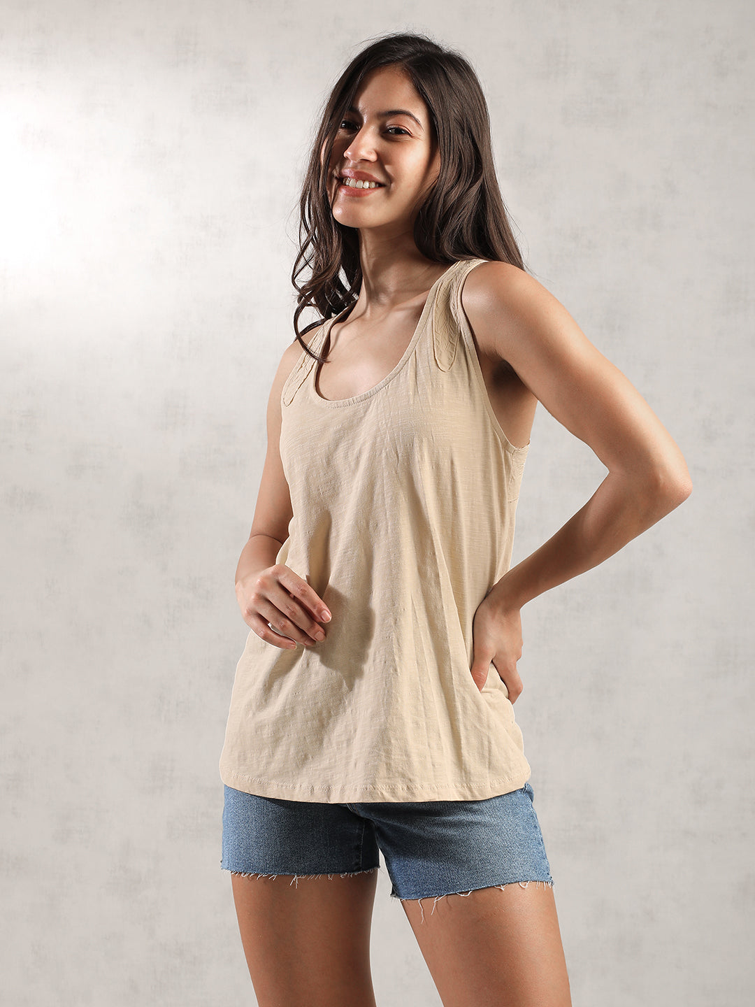 Women Cream Comfort Fit Tank Top