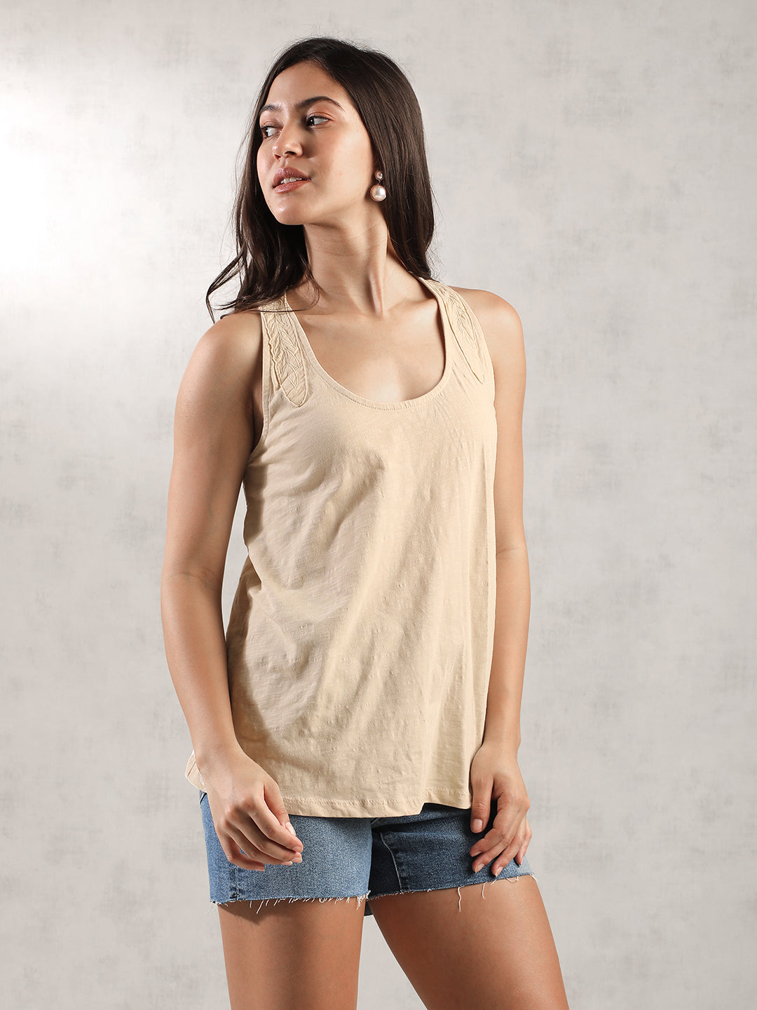 Women Cream Comfort Fit Tank Top