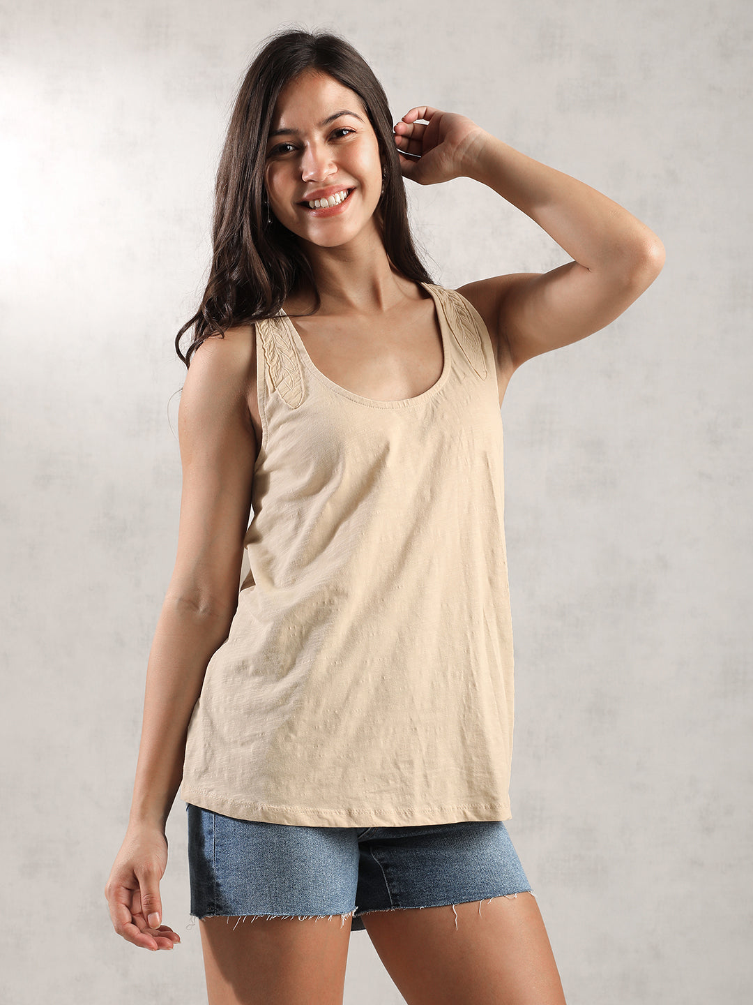 Women Cream Comfort Fit Tank Top