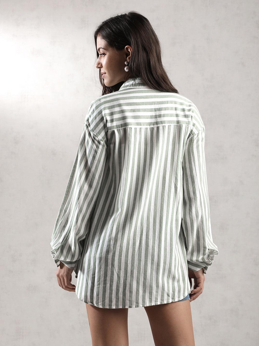 Women Green Stripes Comfort Fit Shirt