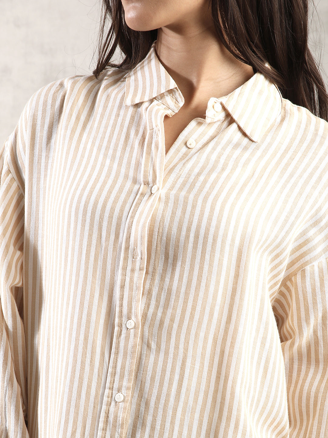 Women Khaki Stripes Comfort Fit Shirt