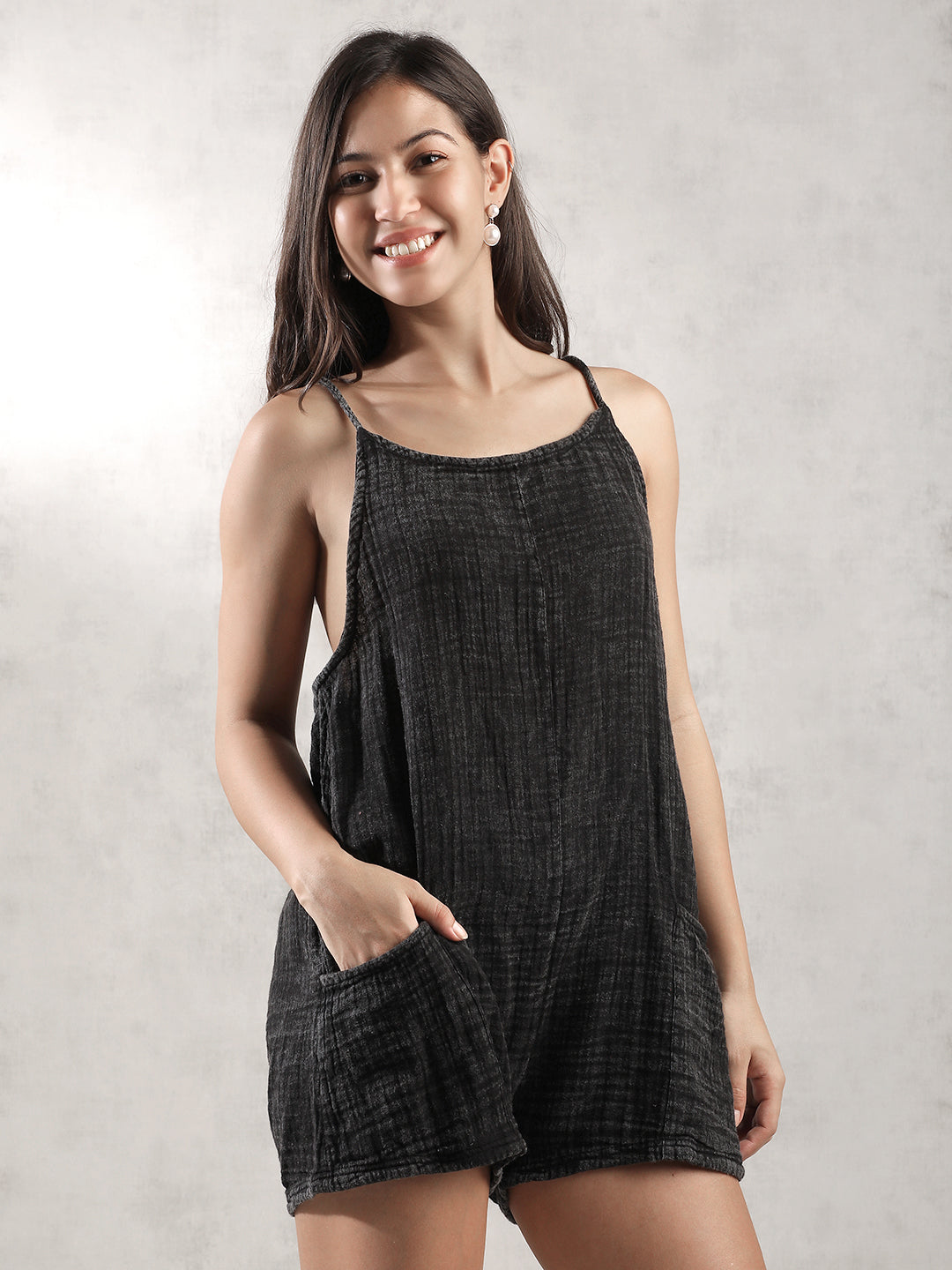 Women Dark Grey Comfort Fit Romper