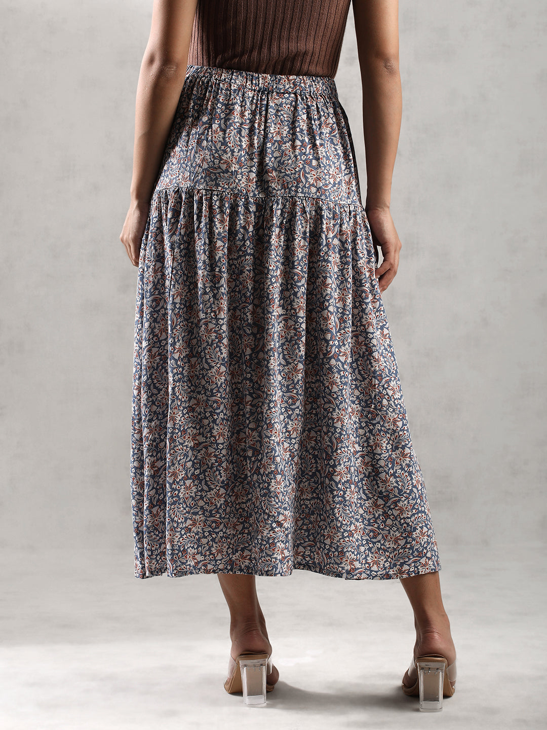 Women Blue Printed Long Length Skirt