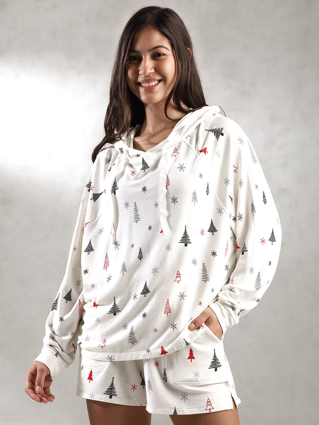 Women White Christmas Theme Hoodie