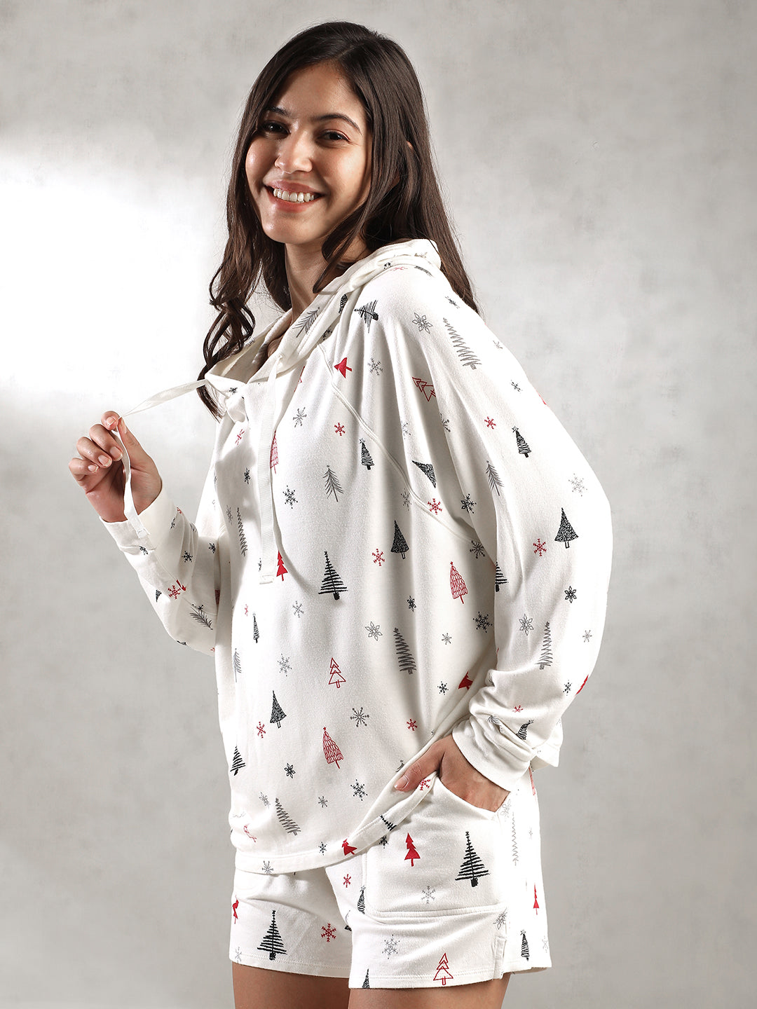 Women White Christmas Theme Hoodie