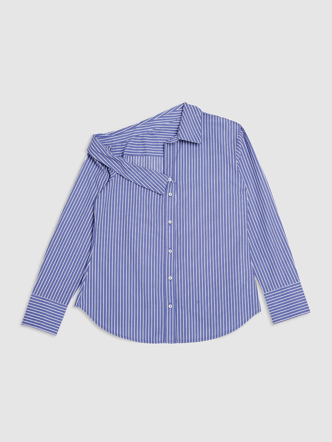 Women Blue Asymmetric Collar Shirt