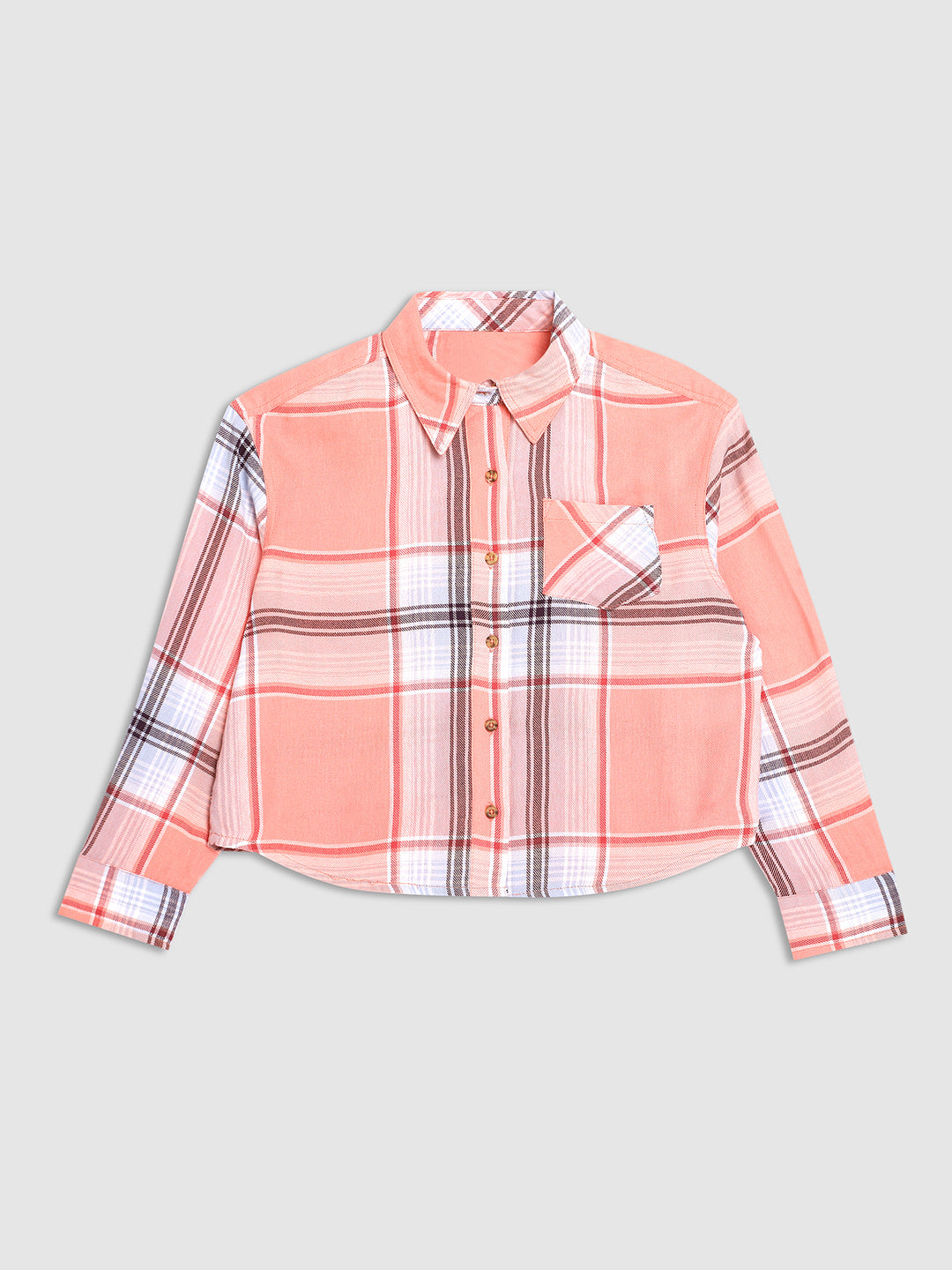 Women Pink Checked Cropped Shirt