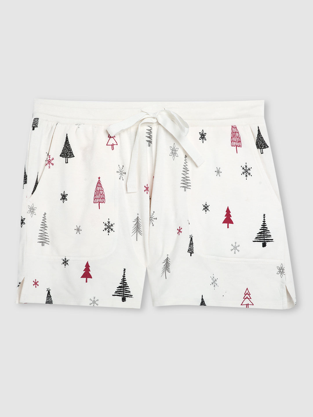 Women White Christmas Theme Knit Shorts