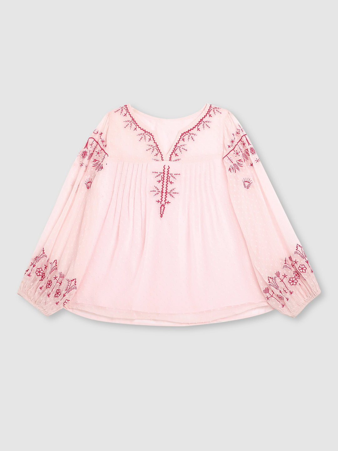 Women Pink Festive Embroidered Top