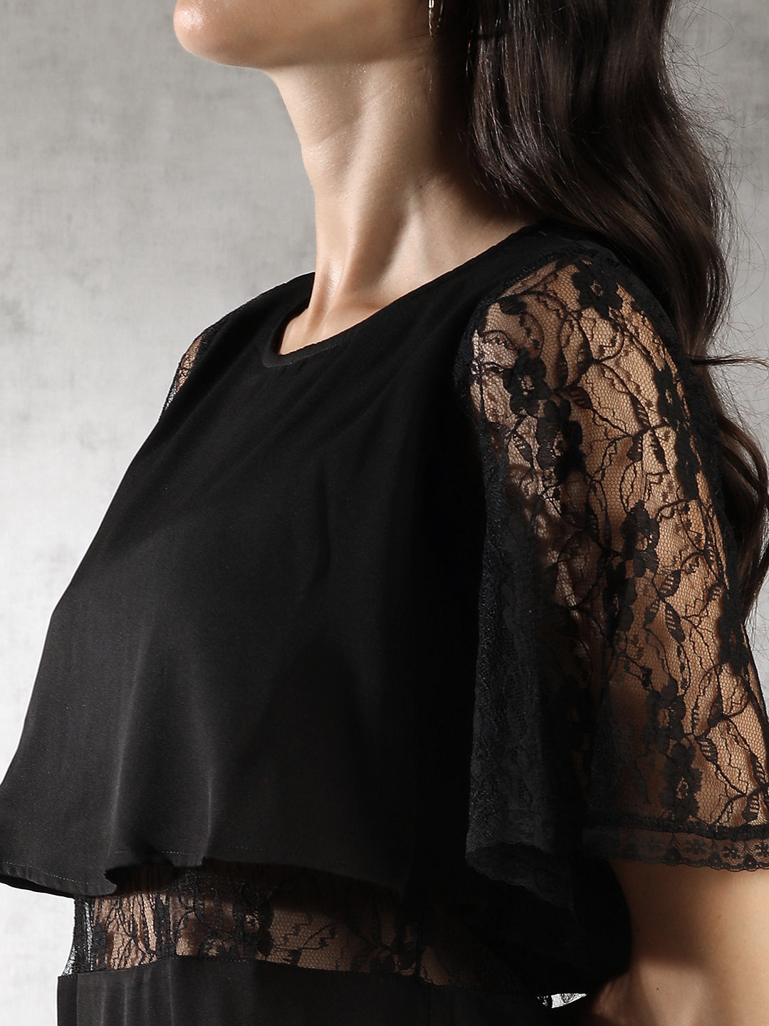 Women Black Lace Details Dress