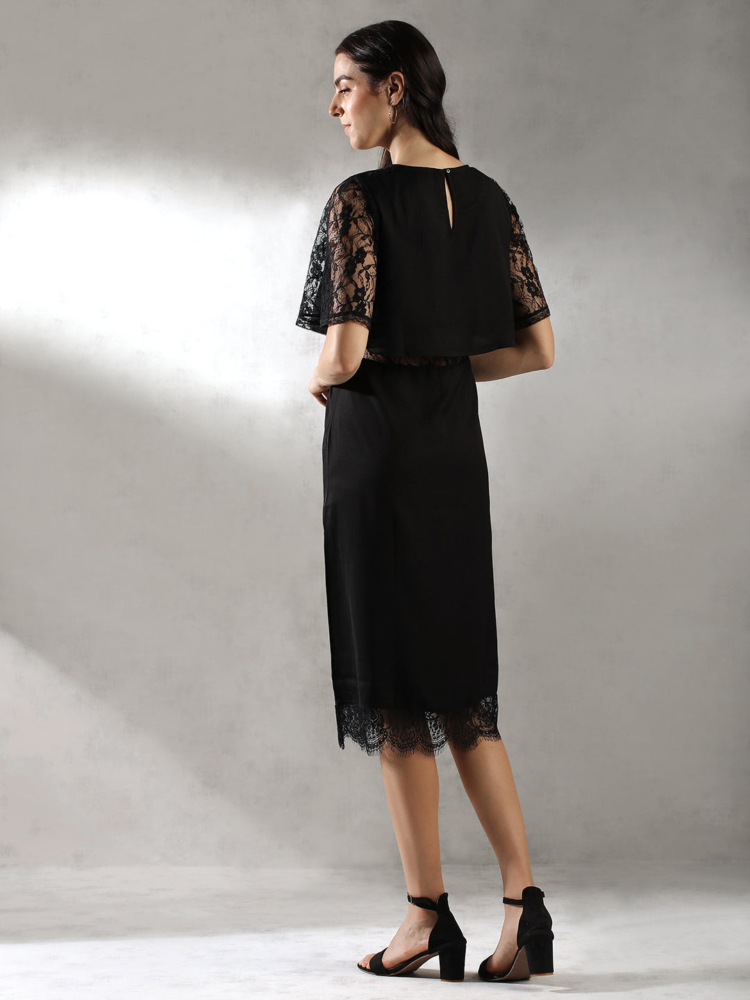 Women Black Lace Details Dress