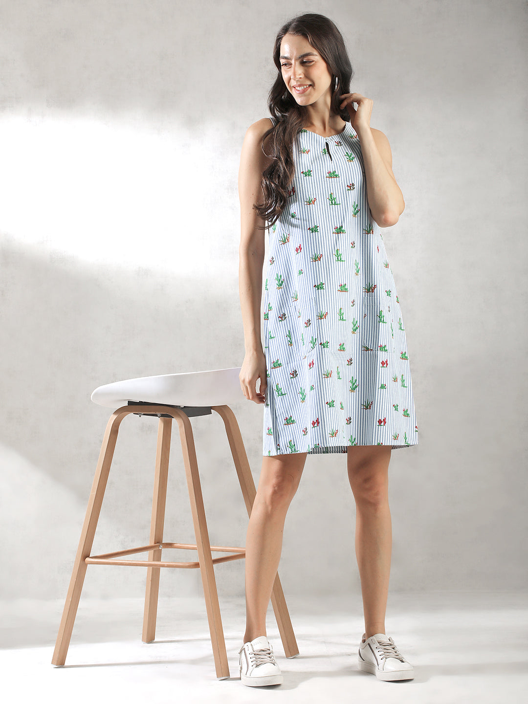 Women Blue Printed Casual Dress