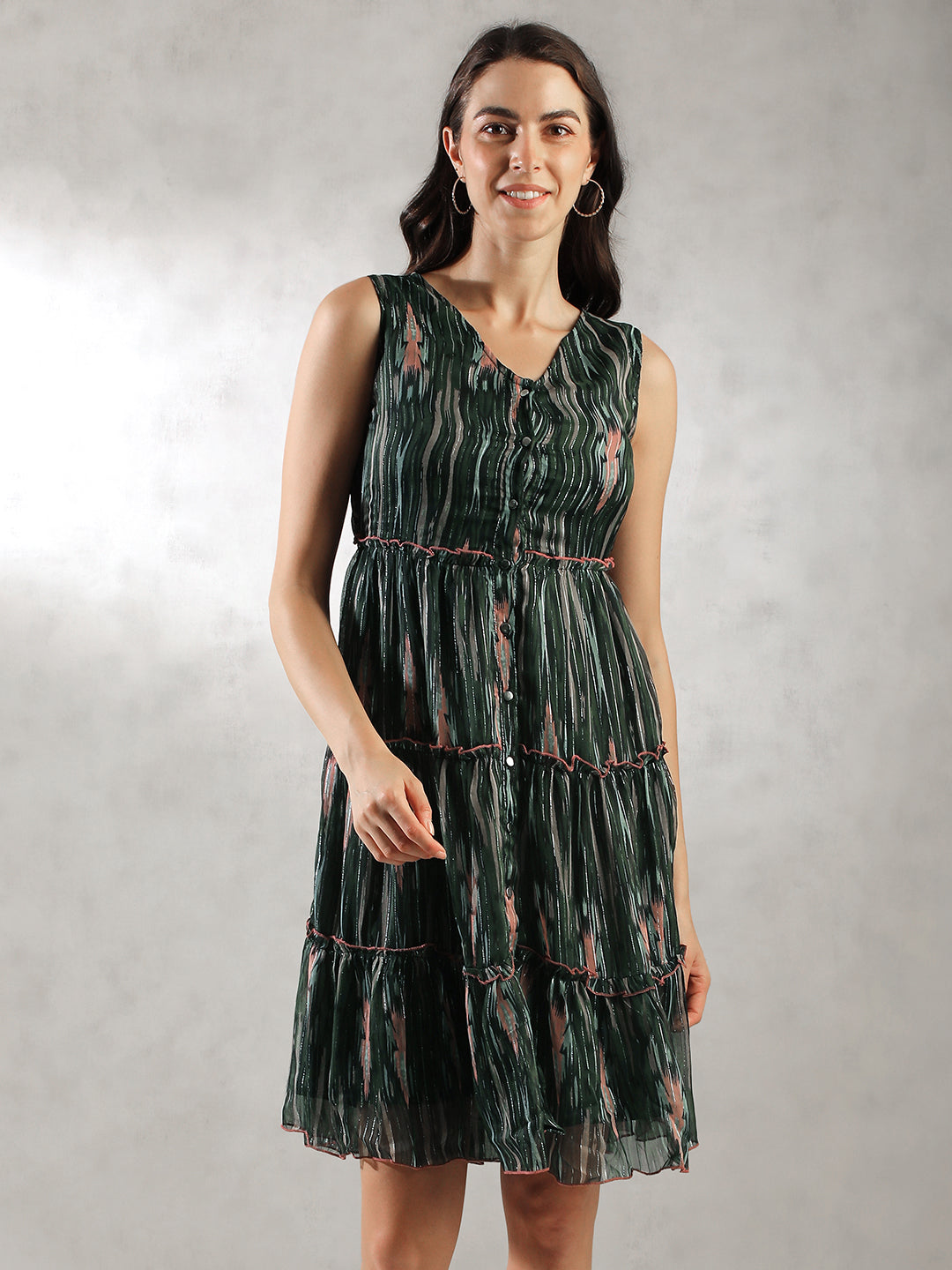 Women Printed Green Dress