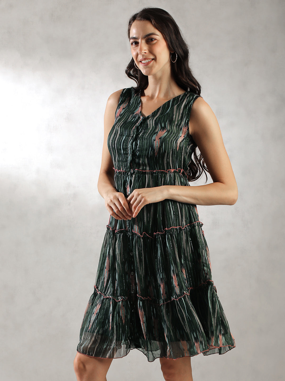 Women Printed Green Dress