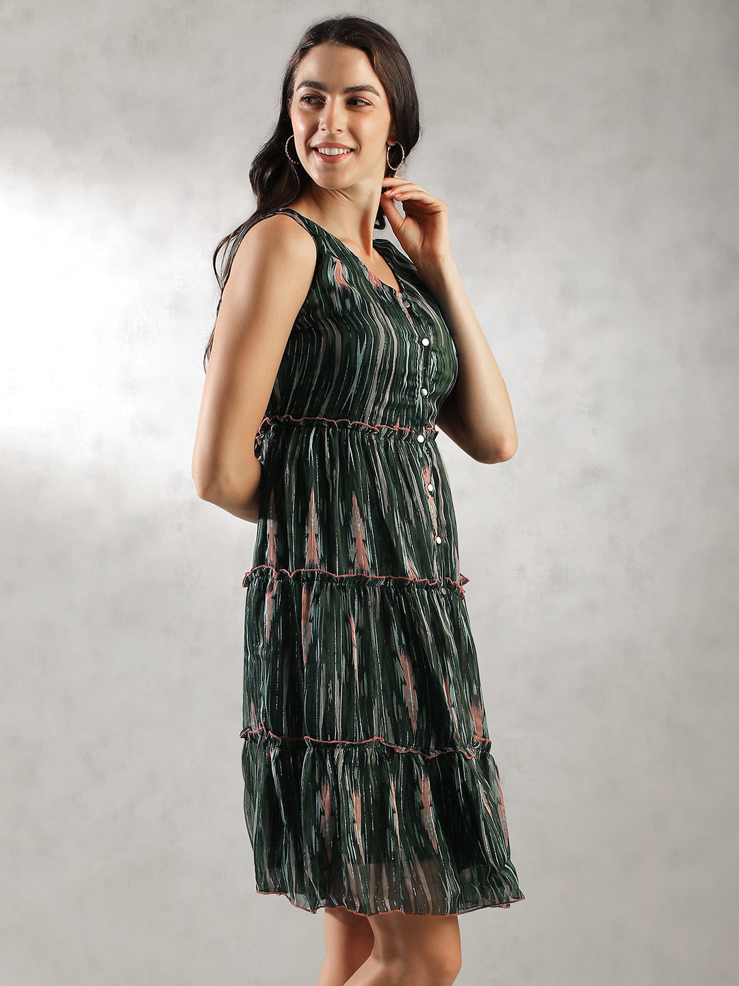 Women Printed Green Dress