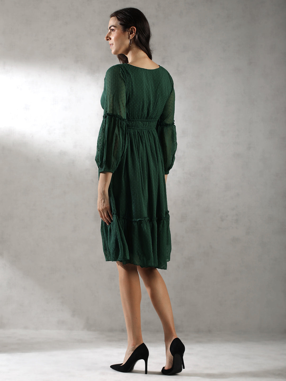 Women Green Self Design Textured Dress