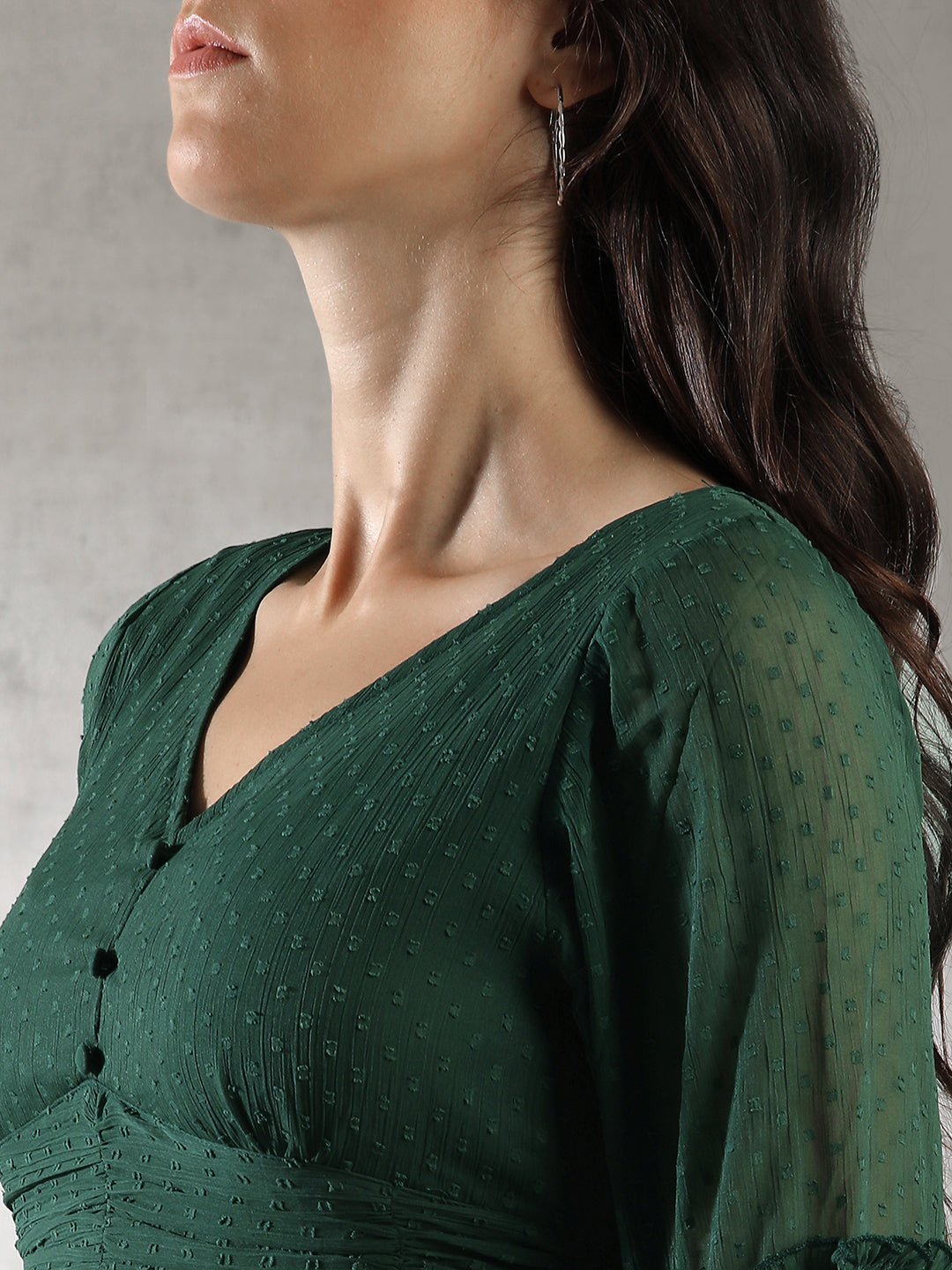 Women Green Self Design Textured Dress